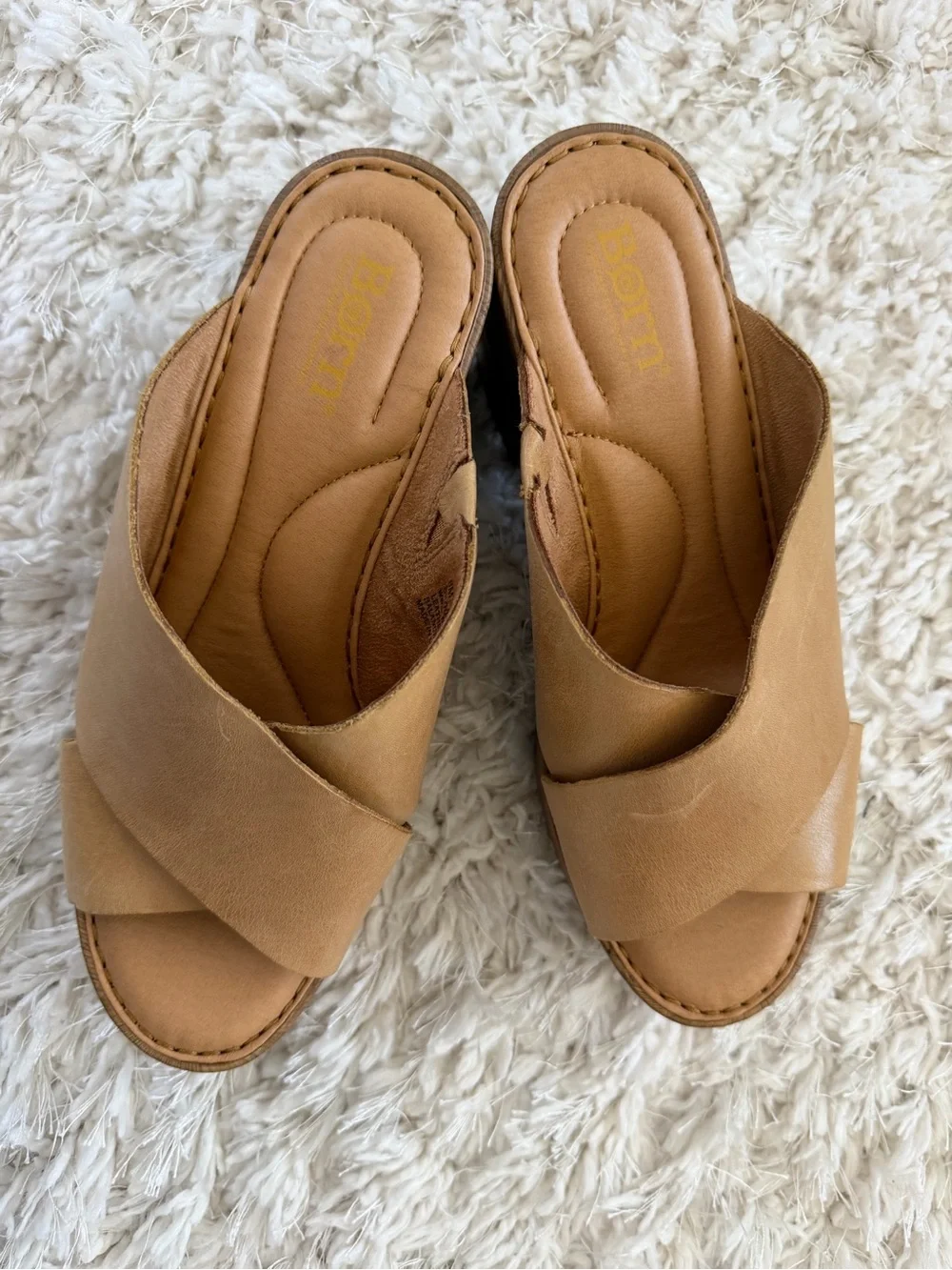 Born Women's Tan Leather Platform Mules